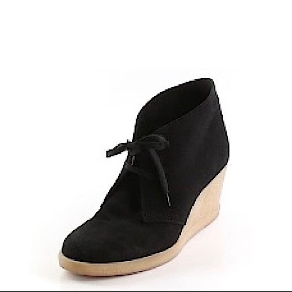 J Crew Woman's Macalister Leather Suede Wedge Ankle Chukka Boots Black Size 8